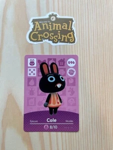 Cole #096 Animal Crossing Amiibo Card Authentic Series 1 MINT NEVER SCANNED - Picture 1 of 2