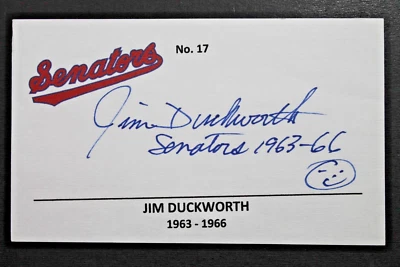 Jim Duckworth 1963-66 Washington Senators Signed Autographed 3x5 Index Card - Image 1 of 2