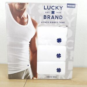 Lucky Brand White Cotton Ribbed Tank 3 in Package New in Box Men's Medium 38-40
