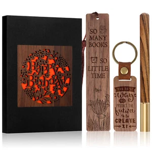 Wood Bookmark Pen Set for Men Women Book Lovers Handmade Wooden Carving Bookmark - Imagen 1 de 40