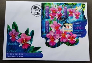 Central Africa Orchid 2015 Flower Flora FDC *Singapore Expo *odd shape *unusual - Picture 1 of 6