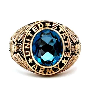 United States Army Yellow Gold Blue Topaz Ring Size 9.5 - Picture 1 of 11