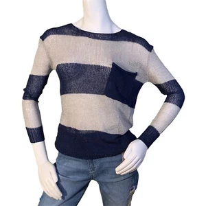 Women’s Sweater Long Sleeve Blue/Grey Knitted Sweater See Through Sz Small Uniq - Picture 1 of 4