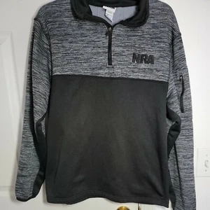 NRA Mens Large Pullover Jacket 1/4 Zip Black Gray Logo Mock Neck  - Picture 1 of 9
