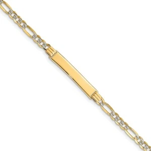 Real 14kt with Rhodium PavÔøΩ Figaro ID Chain Bracelet; 8 inch; Lobster Clasp - Picture 1 of 5
