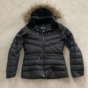 Marmot Women's 650 Fill Down Puffer Jacket Hooded Black Full Zip Sz Small - Picture 1 of 11