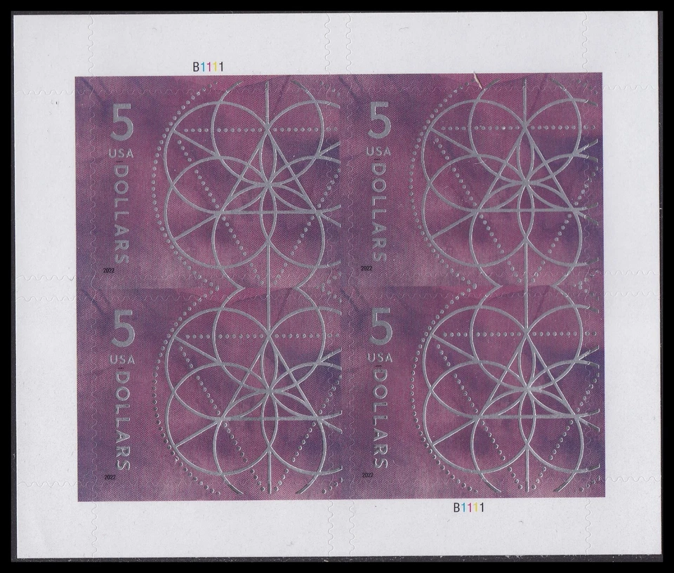 US 5701 Floral Geometry Purple $5 sheet 4 B1111 MNH 2022 - Image 1 of 1