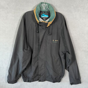Vintage Tri-Mountain BOSCH Logo Jacket Size XL Lined Black Hidden Hood Mens