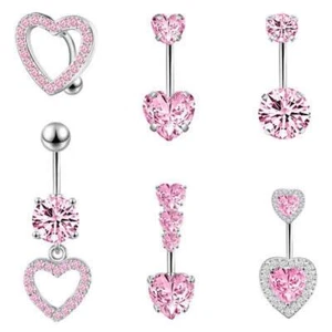 6 PCS Surgical Steel CZ Belly Button Rings Navel Bar Piercing Jewelry 14G Women - Picture 1 of 6