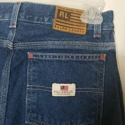Pantalones de mezclilla vintage de los 90 y2k Ralph Lauren polo tiro alto mamá 16 28" cintura ajuste novio Foto 1 de 4