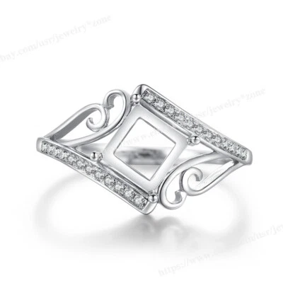 Solid 10k White Gold Ring Diamond Semi Mount Princess/cushion 6x6mm Fine Jewelry - Image 1 of 4