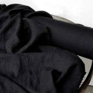 Black Linen Fabric by the Yard - Soft Washed linen for Apparel & Home Décor - Picture 1 of 1