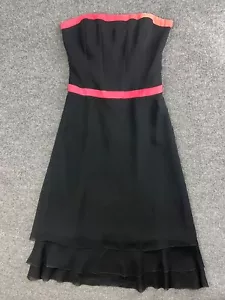 Nicole Miller Strapless Silk Dress Women's 2 Black Pink Trim Layered Cocktail - Picture 1 of 8