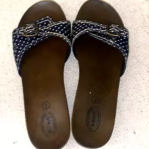 DR SCHOLLS Navy Blue Polka Dot Clogs Sandals Open Toe Slides Flats Size 9 💗183 - Picture 1 of 6