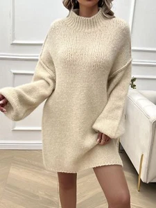 Devine Mock Neck Long Sleeve Mini Sweater Dress - Picture 1 of 17