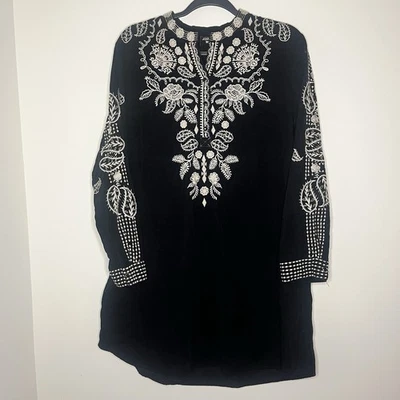 Vestido Johnny Was Workshop Boho Blanco y Negro Pana Bordado Talla S Foto 1 de 4