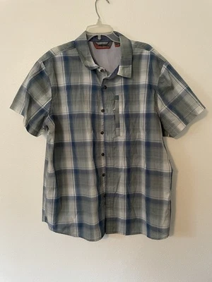 Camisa Free Country Hombre 2XL Azul A Cuadros Cuello Abotonado Manga Corta Forrada Foto 1 de 4
