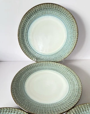"Juego de 4 platos de cena Pier 1 Allison gres azul moteado puntos en relieve 11,5""" Foto 1 de 4