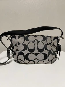 COACH Signature Shoulder Bag F15068 Tan/Black Canvas/Leather Shoulder Purse  - Picture 1 of 10