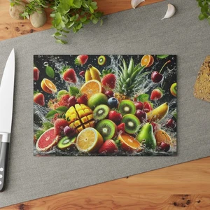Lebendiges Fruit Explosion Glas Schneidebrett - Fresh Splash Küchendekoration - Bild 1 von 13