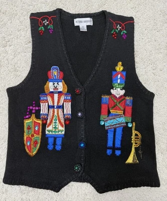 De colección Victoria Harbour Cuentas Negro Suéter Chaleco S Bordado Cascanueces Navidad Foto 1 de 4