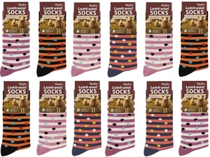 Women’s Lamb Wool Winter Socks, Stripe Patterned – Warm Thick Soft Crew Gift Set - Picture 1 of 6