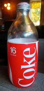 Vintage Coke Glass Bottle 16 OZ With Styrofoam Label & Twist Off Cap - Picture 1 of 18
