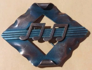 "MUSIC NOTES" Modernist Morley-Crimi Hand Wrought Hammered Copper Brooch Pin EXC - Picture 1 of 8