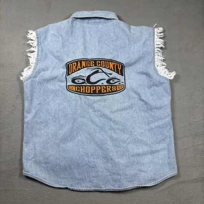Orange County Choppers Shirt Mens XL Blue Denim Sleeveless Cutoff Embroidered - Image 1 of 4