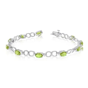10K White Gold Oval Peridot and Diamond Bracelet - Picture 1 of 3