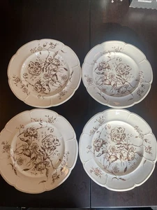 Vintage (Set Of 4) Johnson Bros Windsor Ware 10” Dinner Plate Floral Cream Brown - Picture 1 of 4