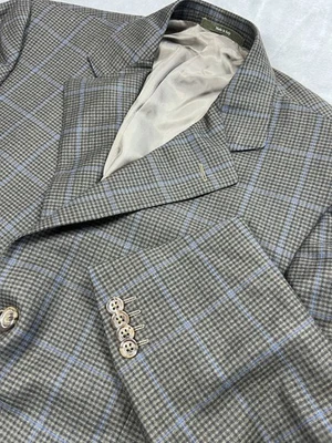 Blazer Ermenegildo Zegna 44R Marrón Azul Pata de Gallo Abrigo Deportivo de Lana a Cuadros Italia  Foto 1 de 4