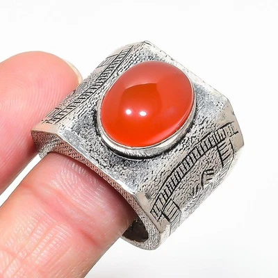 Anillo de plata de ley 925 con piedras preciosas de cornalina roja natural talla 11 N055 Foto 1 de 4