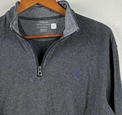 Polo Ralph Lauren Jersey de Lujo Cremallera Cuarto Pullover GRANDE Gris Manga Larga Poni Foto 1 de 4