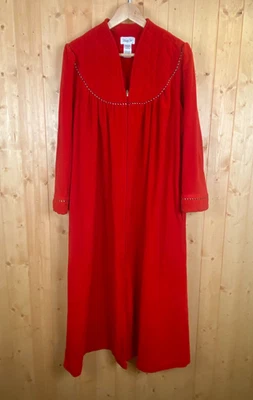 De Colección Vanity Fair Camisón Rojo Largo Polar Bata Cremallera Cálido Navidad Abuela Talla M Foto 1 de 4