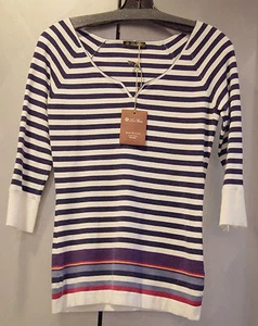 Loro Piana Blue Multicolor Striped Cotton Tunic Sweater 44/8 Fun Summer NEW Tags - Picture 1 of 6