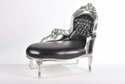 Dormeuse chaise longue in legno foglia argento eco-pelle nera e gemme - Immagine 1 di 4