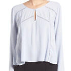 Astr The Label Long Sleeve Blouse Top Xs Light Blue Lace Insets Breezy Keyhole