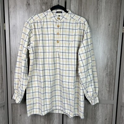 J. Peterman Mens Flannel Shirt Henley Plaid White Long Sleeves Grandpa Size M - Image 1 of 4