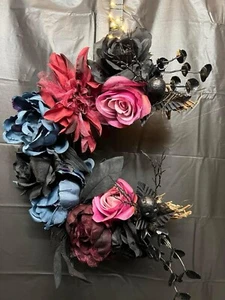 Handmade 10 Inch Floral Crescent Moon Grapevine Wreath - Picture 1 of 1