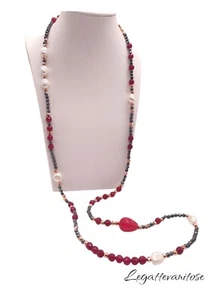 Collana Donna Lunga Perle pietre dure naturali e Argento 925 Rosé. Collana Lunga - Foto 1 di 17