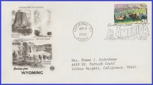 USA5 #3610 ADDR PCS ARTCRAFT FDC Wyoming Greetings from America - Bild 1 von 1