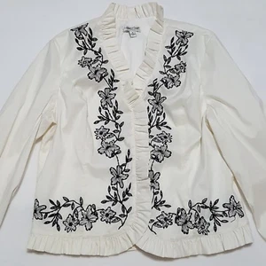 Chaqueta para mujer Coldwater Creek talla 16 con adornos florales bordado marfil con cremallera trasera - Imagen 1 de 5