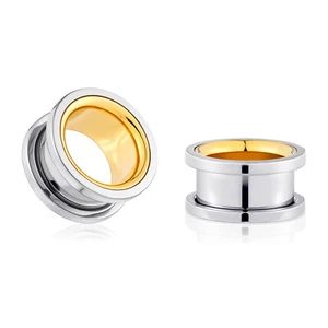 1Pair Double-Color Ear Gauges Surgical Steel Screw Fit Flesh Tunnel Plugs 6-20mm - Picture 1 of 9