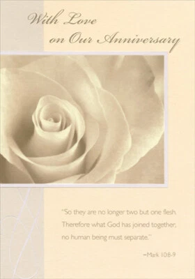 Tarjeta de aniversario de boda de nuestra boda religiosa flor blanca ya no dos Foto 1 de 2