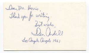 Dan Ardell Signed 3x5 Index Card Autograph MLB Baseball Roger Harris Collection