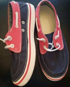 Crocs Beach Line WALU Lace Up Boat Shoes. Size womens 9 Mens 7 Red White Blue - Picture 1 of 6