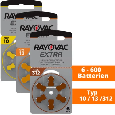 RAYOVAC EXTRA ADVANCED Rayovac Typ 10 13 312 gelb orange braun PR70 PR48 PR41 Hörgeräte Batterien 1,45V
