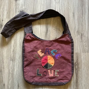 Boho Hippie Crossbody Hobo Shoulder Bag Purse Peace Sign Love100% Organic Cotton - Picture 1 of 14