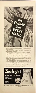 1942 Sealright Milk Bottle Hoods National Defense Health Vintage Print Ad - Picture 1 of 6